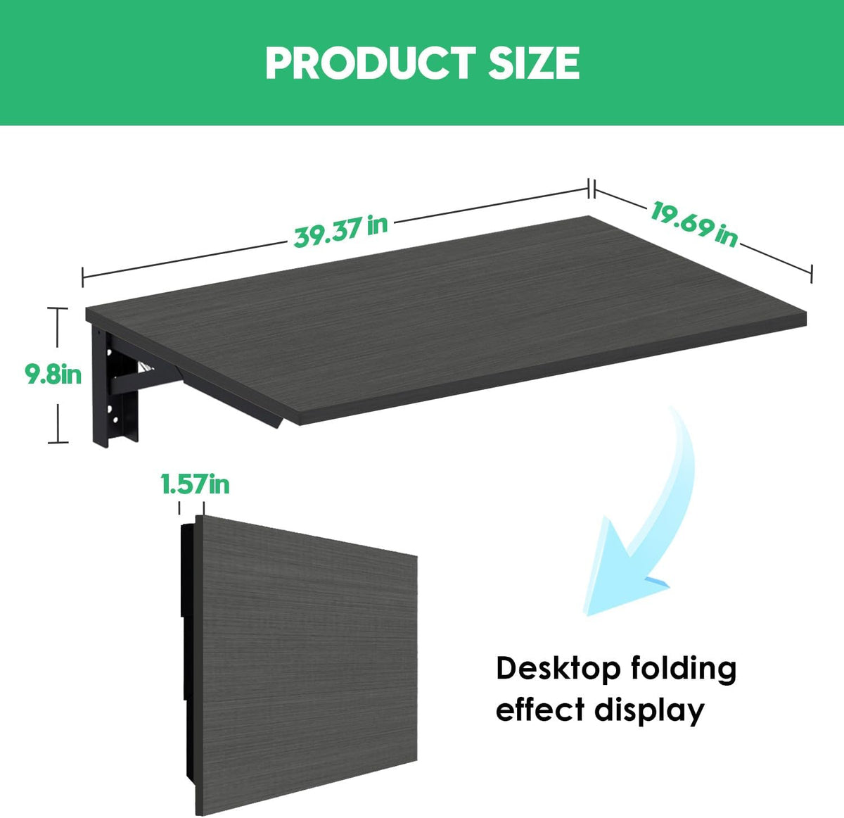Wall Mounted Folding Table with 40" x 20" Solid Wood Tabletop N214