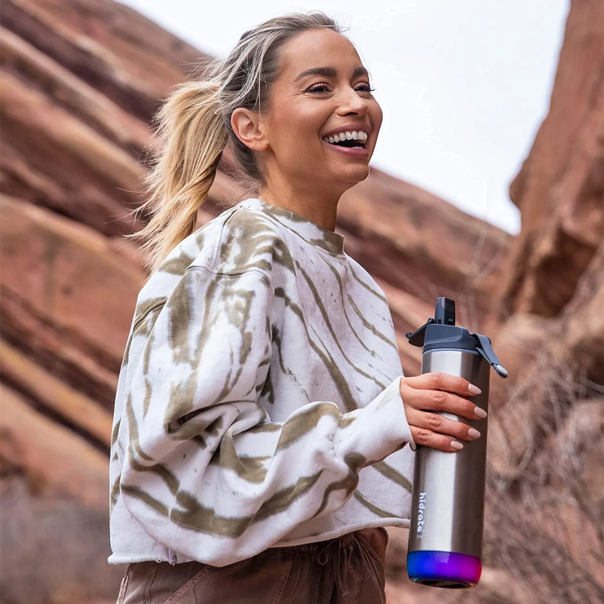 Brushed Stainless Steel Insulated Smart Water Bottle with Straw Lid U798544
