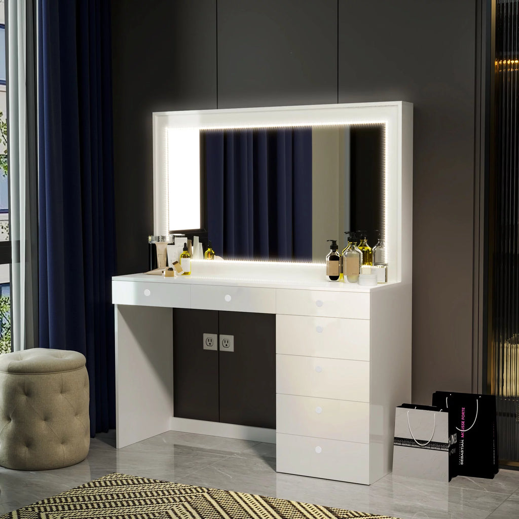 White Painted Vanity Table with LED Lights W361