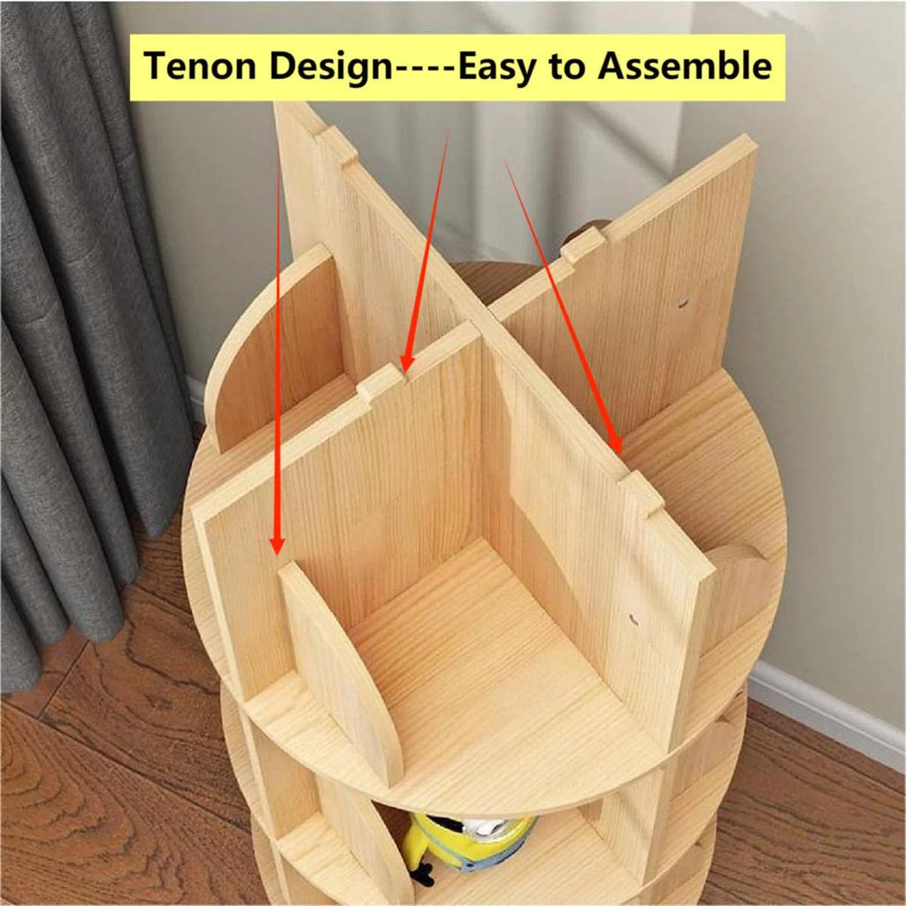 5 Tier Rotating Bookshelf with Legs Wooden Bookcase A3964