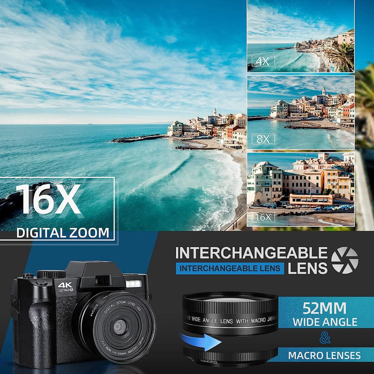 4K Ultra HD 48MP Digital Camera with Wide Angle Lens K432581