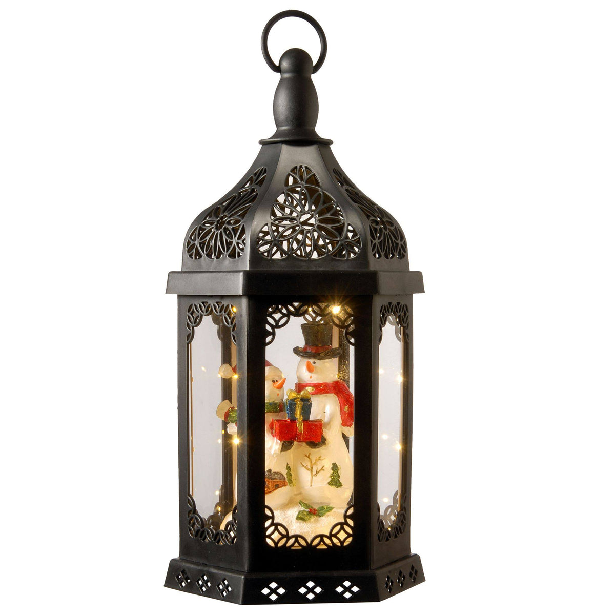 Black and White Snowman Lighted Outdoor Holiday Lantern M159