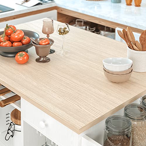 White Rolling Kitchen Island Cart with Drop-Leaf and Wine Rack Y3694