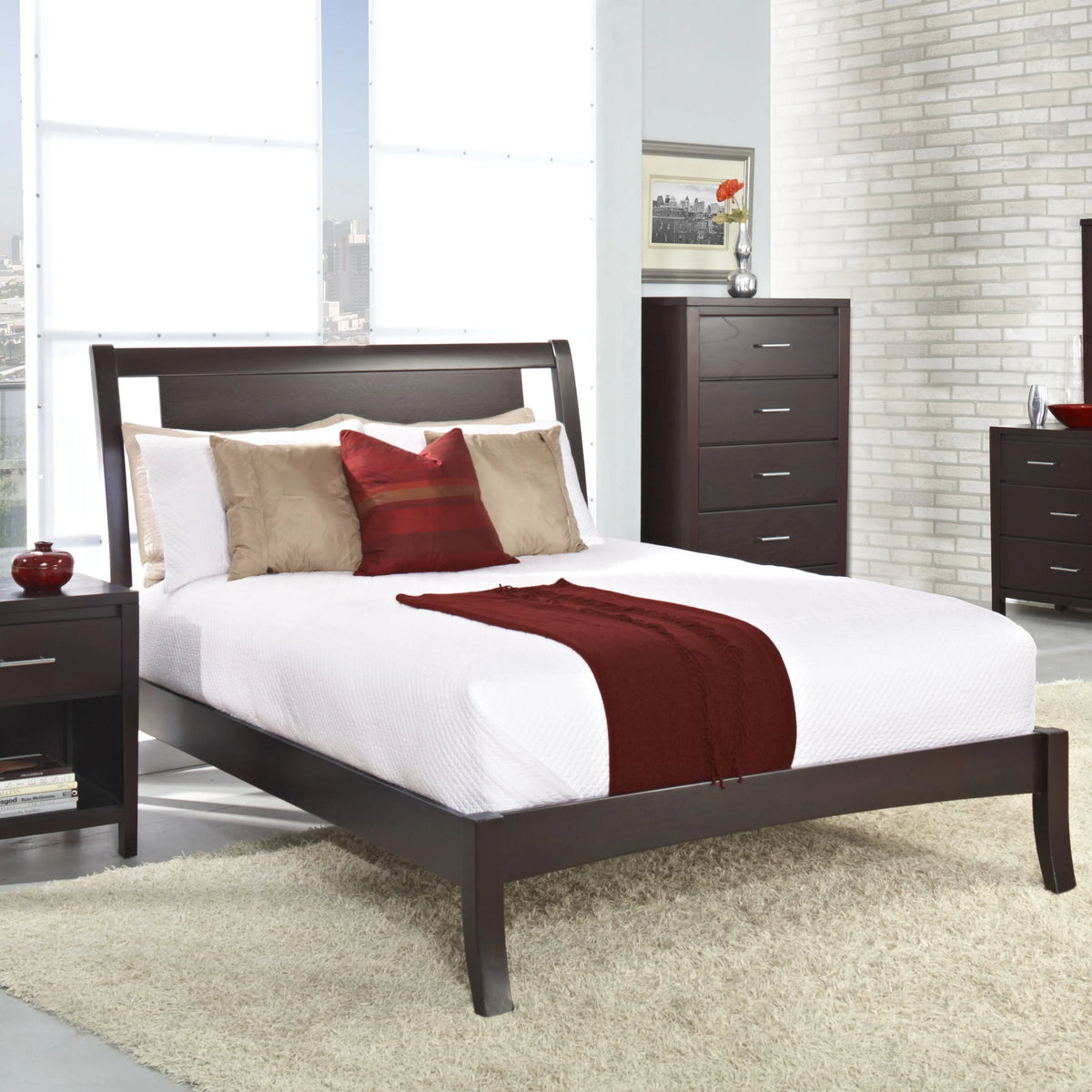 King Low Profile Solid Wood Sleigh Bed in Espresso H607