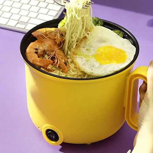 Electric Cooking Pot 1.5L Coated Clear Lid Yellow Double Layer W7107