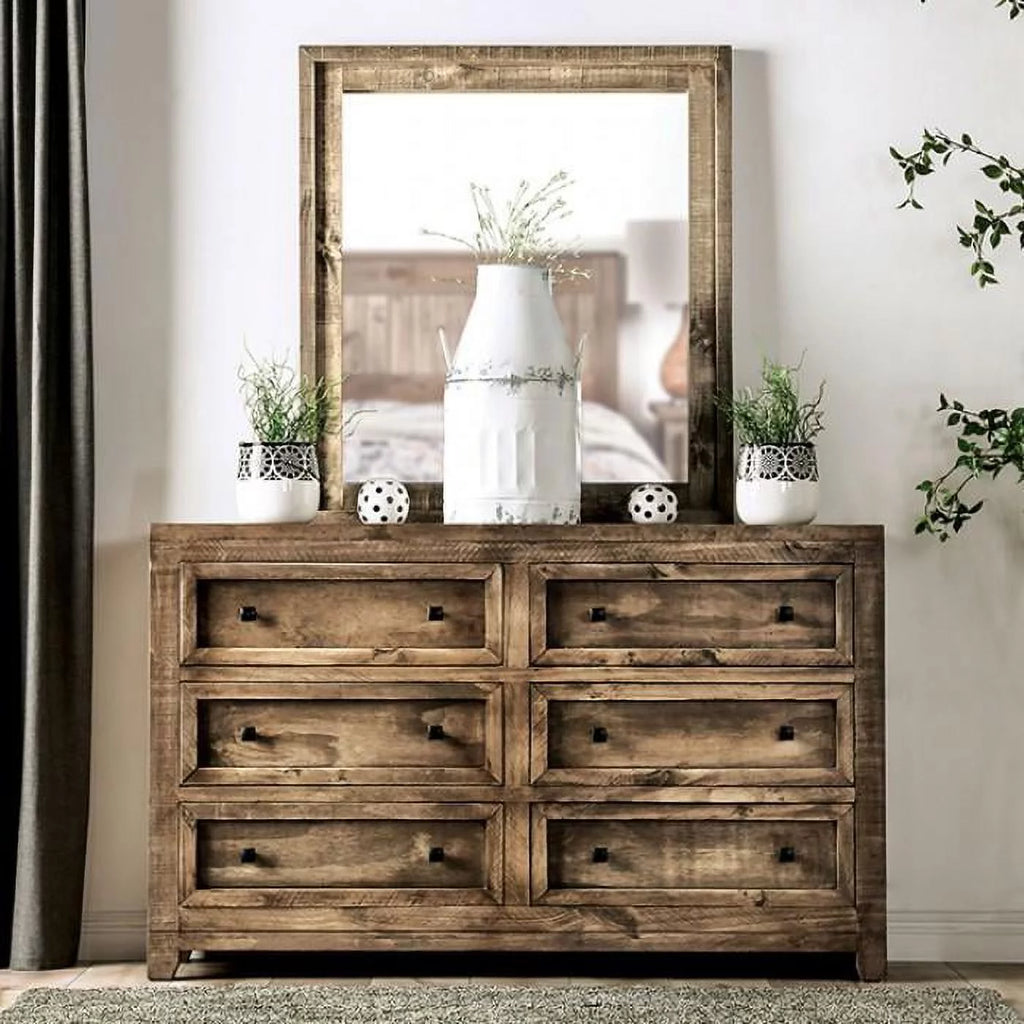 Ash Brown Solid Wood Dresser with Mirror B48964