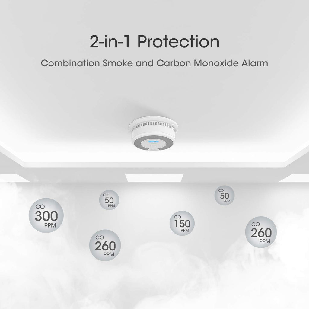 10-Year Battery Dual Sensor Smoke and Carbon Monoxide Detector Alarm with LCD Display, 5-Pack H584