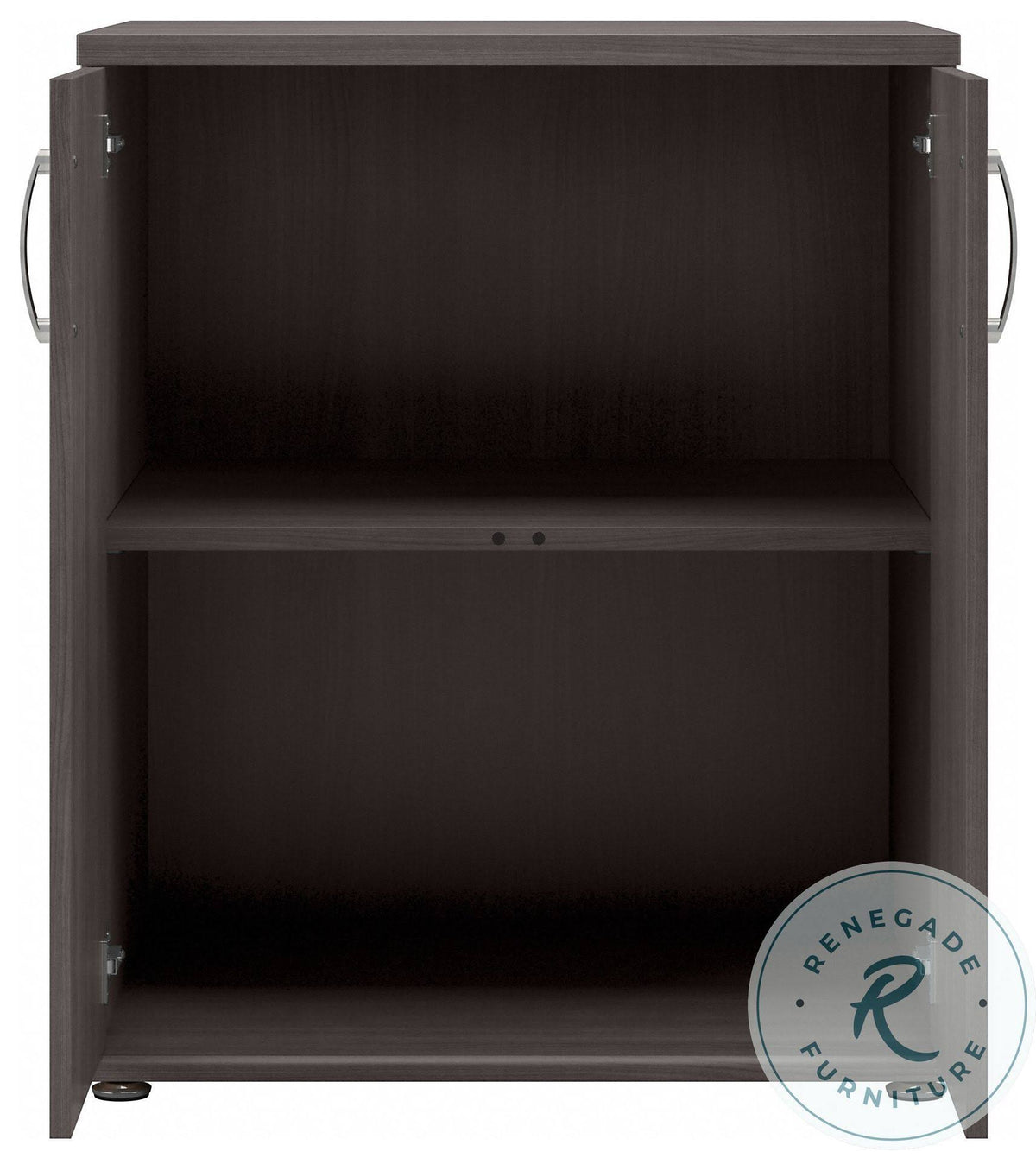Storm Gray Floor Storage Cabinet with Doors and Shelves E120646