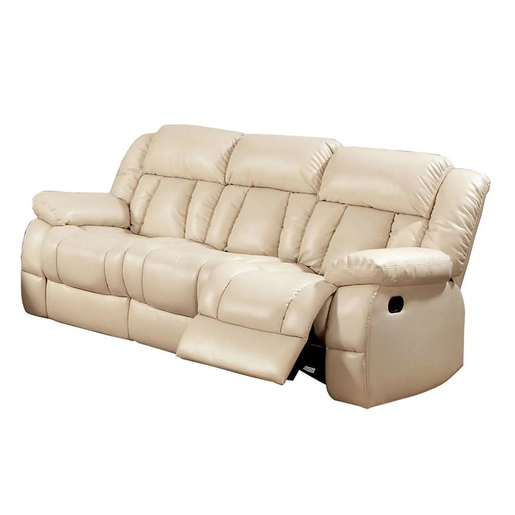 Ivory Faux Leather Reclining Sofa V8897
