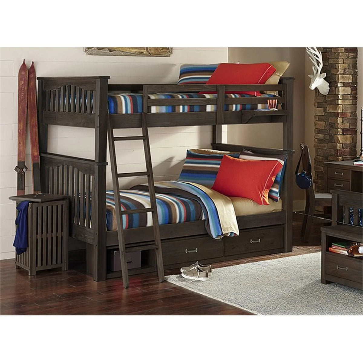 Solid Pine Wood Over Full Bunk Bed in Espresso X9258