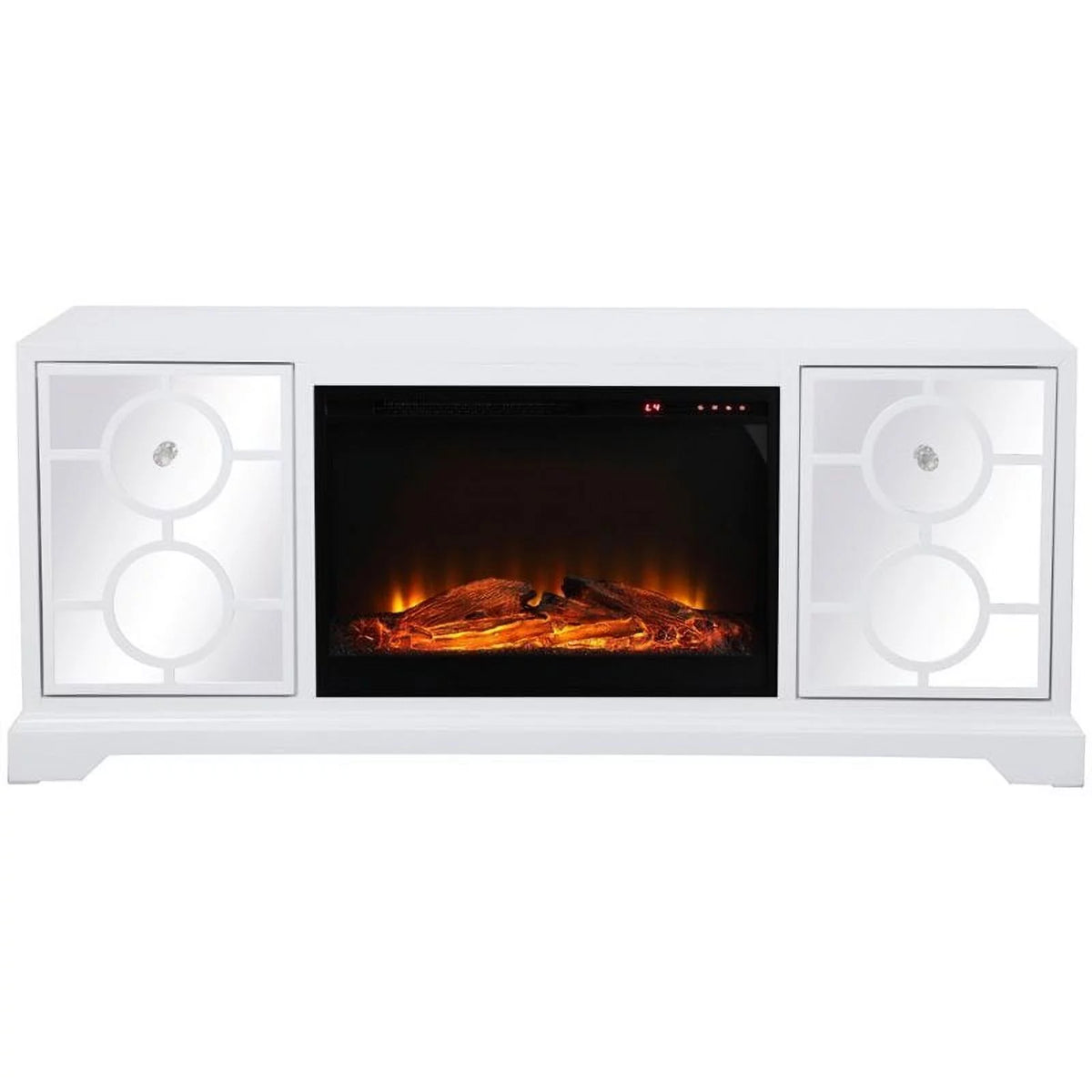 White Mirrored TV Stand with Wood Fireplace Insert L12011