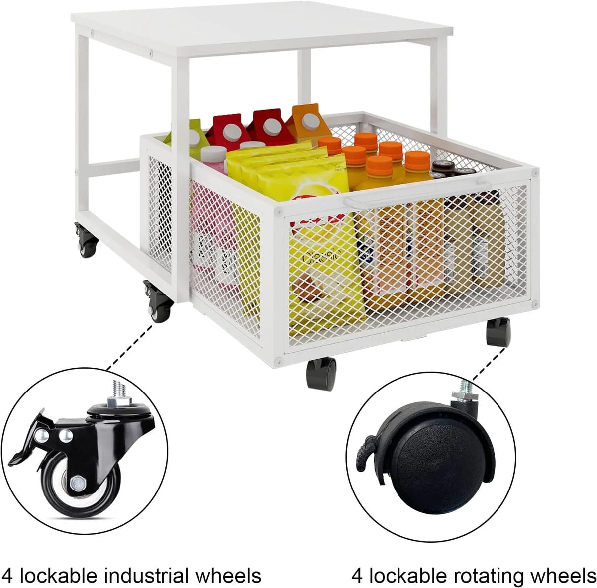 Mobile Mini Fridge Stand with 4 Lockable Wheels Rolling Fridge Cart I51479