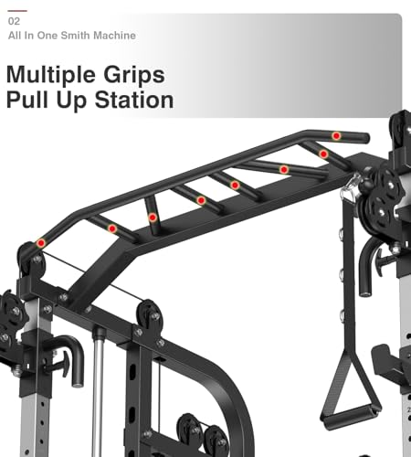 Smith Machine with Weight Stacks Power Cage Squat Rack Dual Cable Crossover Machine Home Gym Station LAT Pull Down Q61346