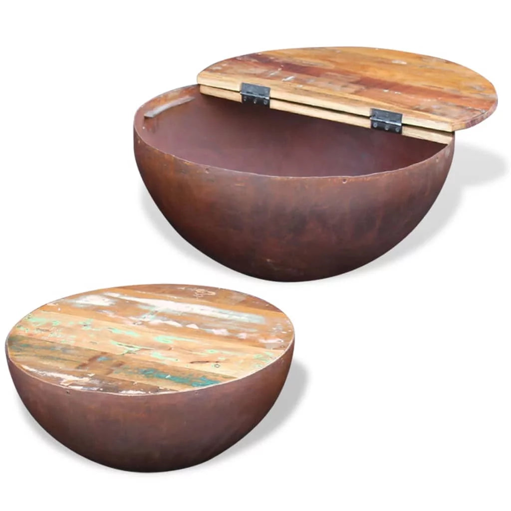 Two Piece Bowl Shaped Coffee Table Set Solid Reclaimed Wood J94808