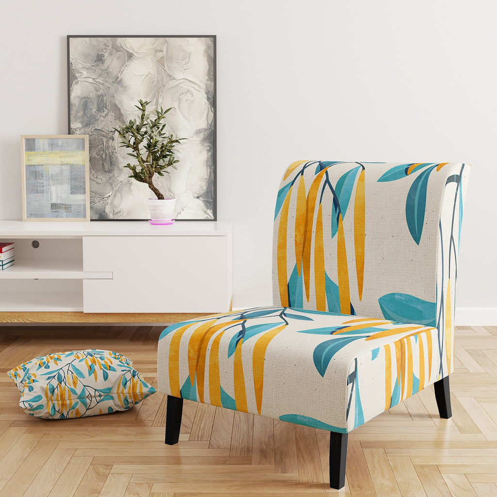 Blue And Yellow Floral Pattern Upholstered Accent Chair N1735