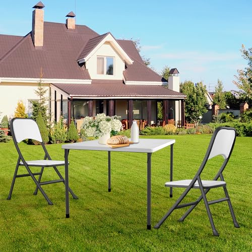 White 34" Square Plastic Folding Table with Carrying Handle R775