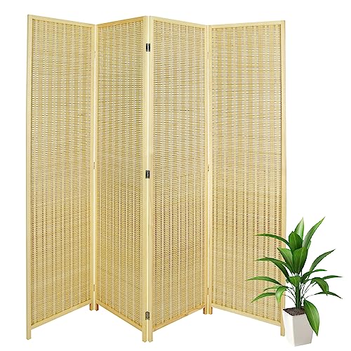 4 Panel Bamboo Room Divider with Shelves O544641