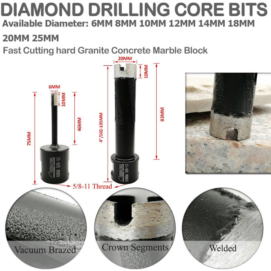 Diamond Core Drill Bits Diameter 18mm to 102mm Laser Welded Dry or Wet O7315
