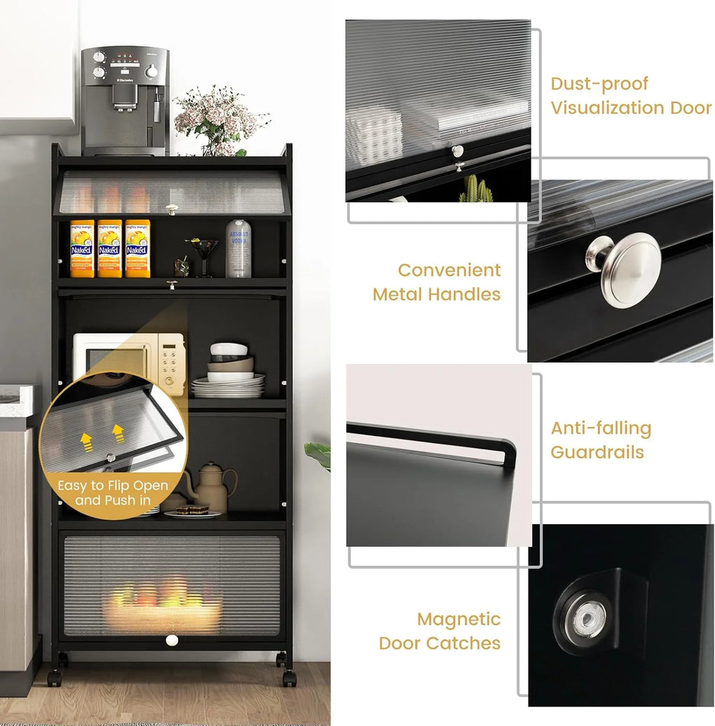 5-Tier Kitchen Cabinet with 4 Rolling Casters B327