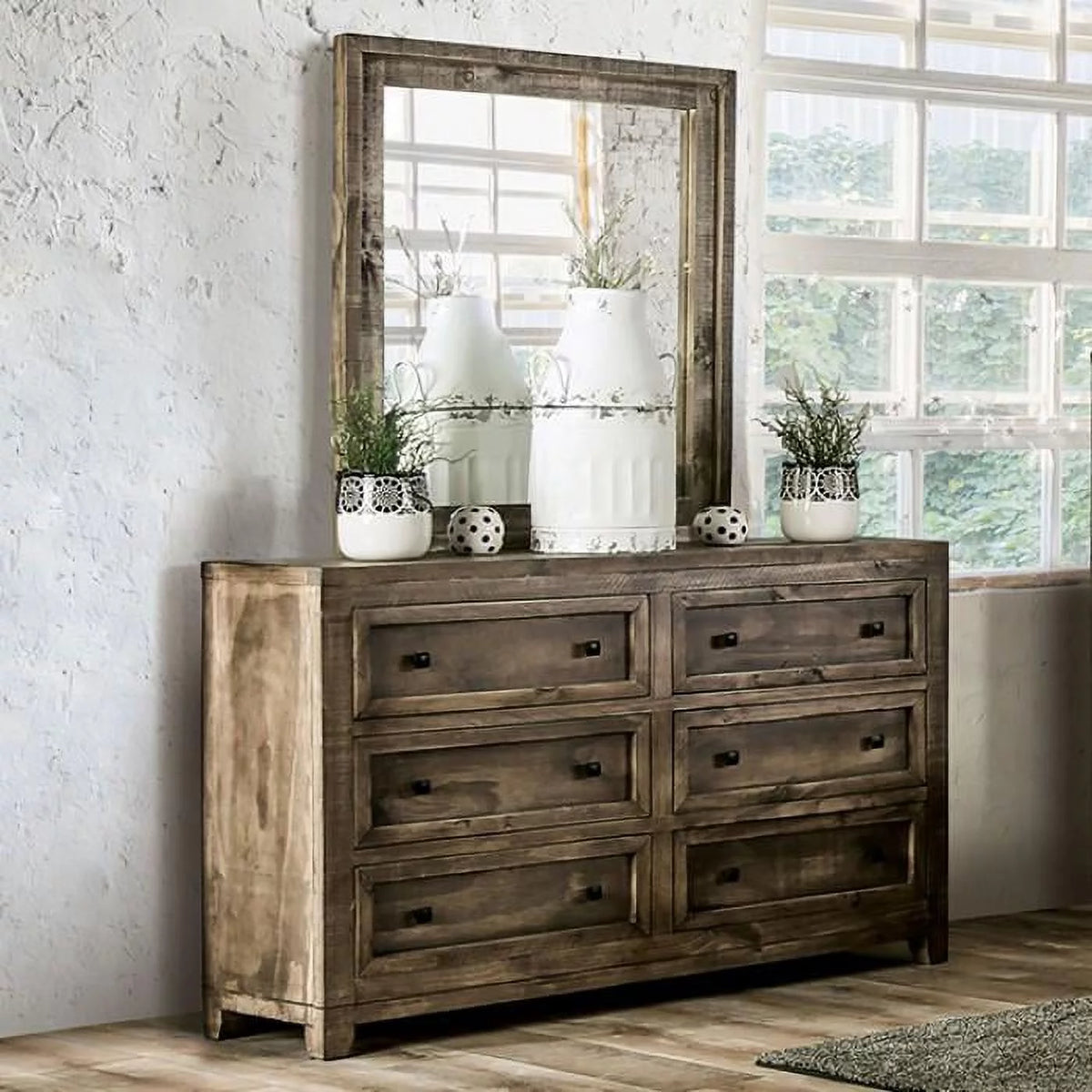 Ash Brown Solid Wood Dresser with Mirror B48964