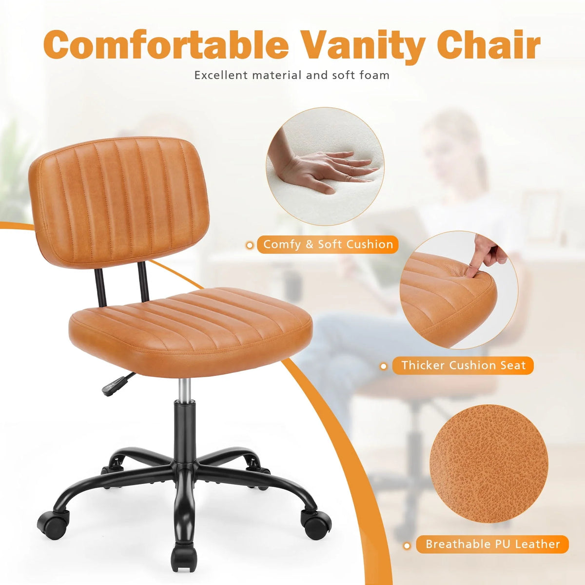 Armless Desk Chair with Wheels and Lumbar Support B871