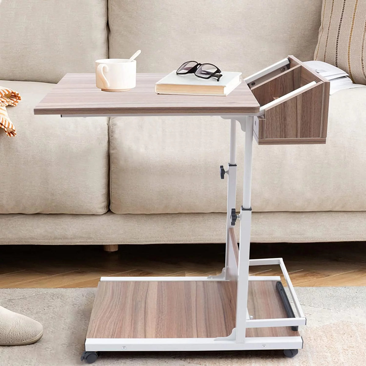 C Shaped Side Table with Wheels E286