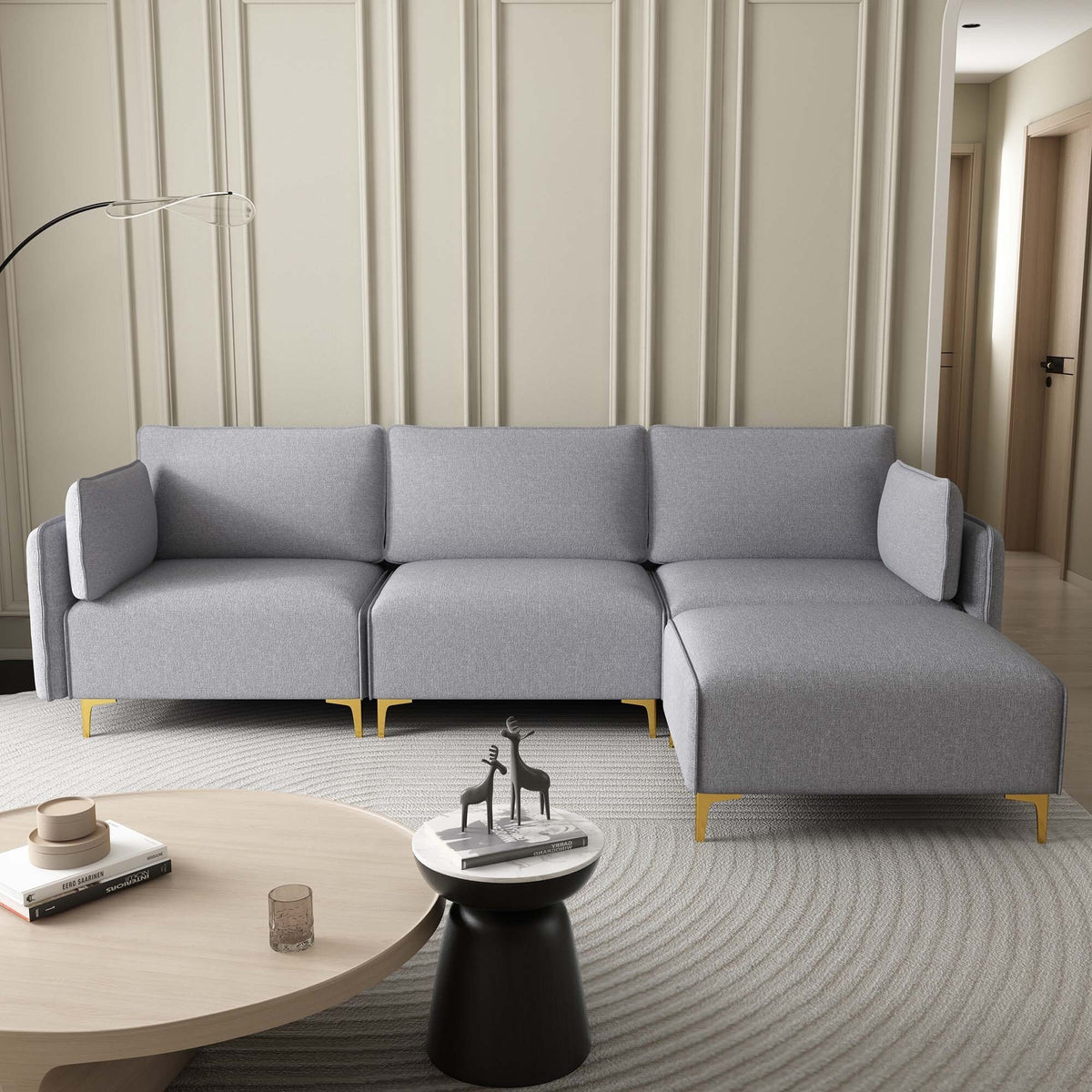 Grey L Shape Sectional Sofa with USB X869
