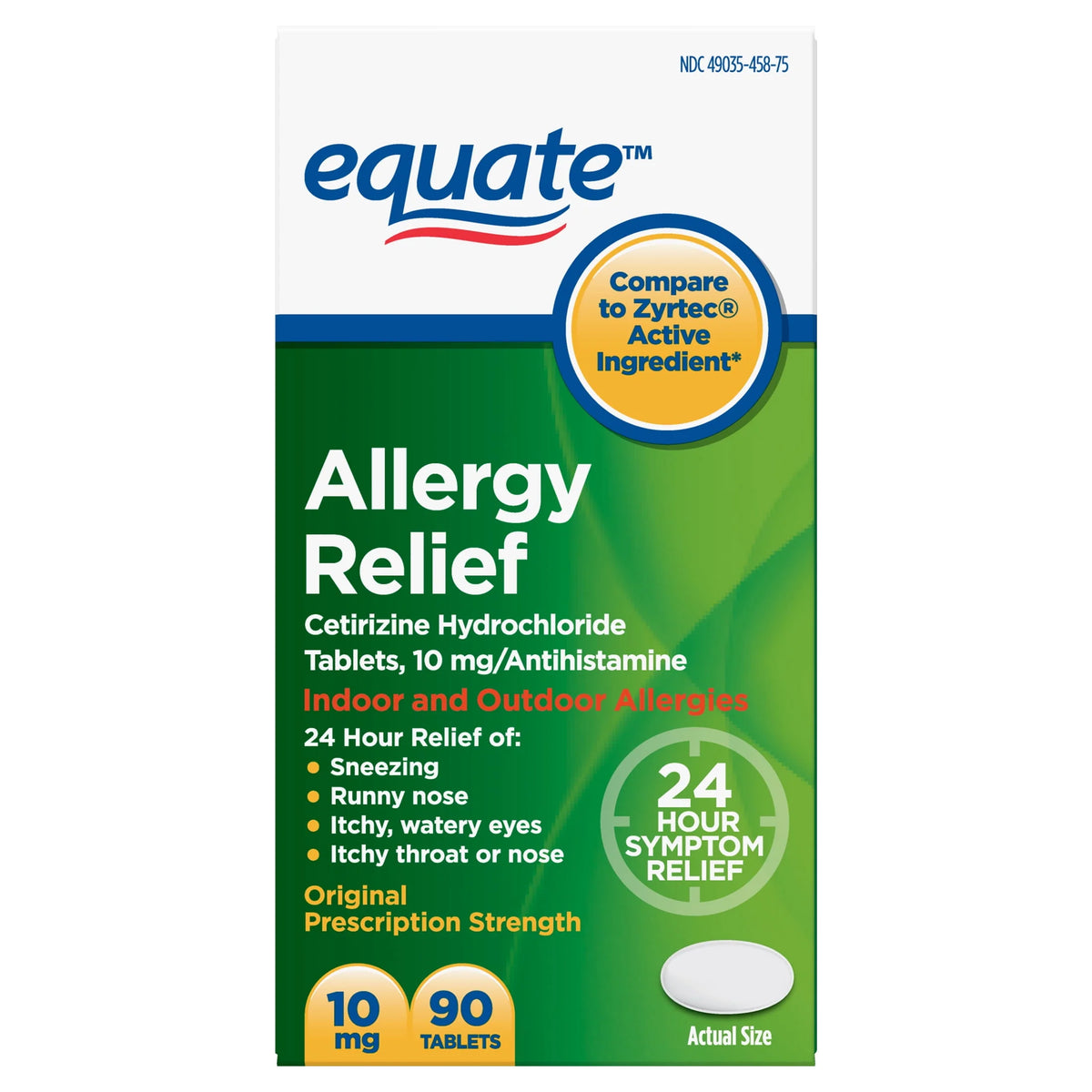 24 Hour Allergy Cetirizine Hydrochloride Tablets 10 mg 45 Count C7019