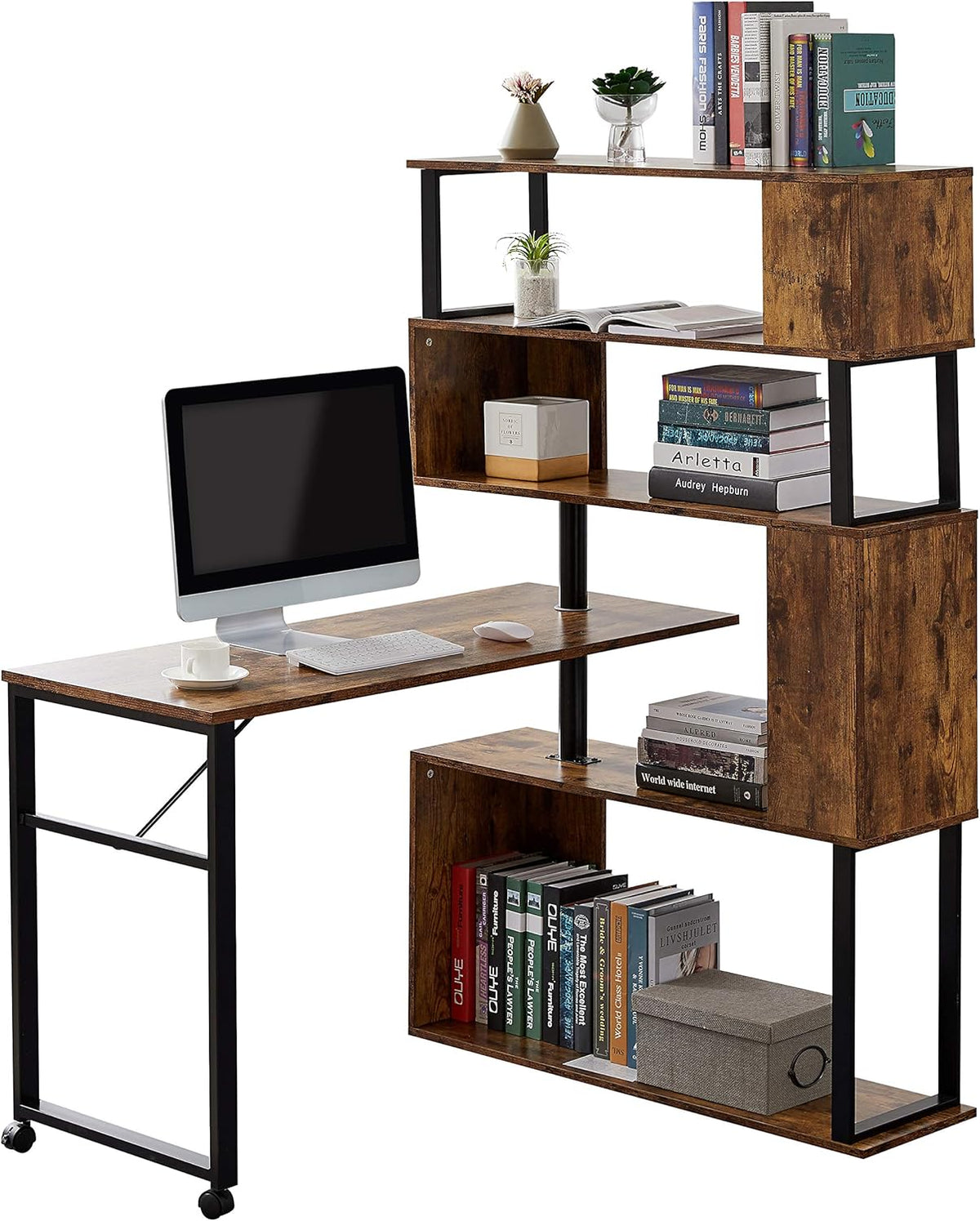 L-Shaped Rotating Computer Desk with Lockable Casters X772