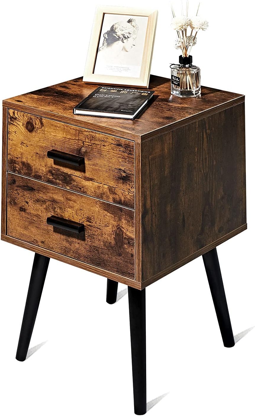 Wooden Night Stand with 2 Drawers Storage Cabinet N7533