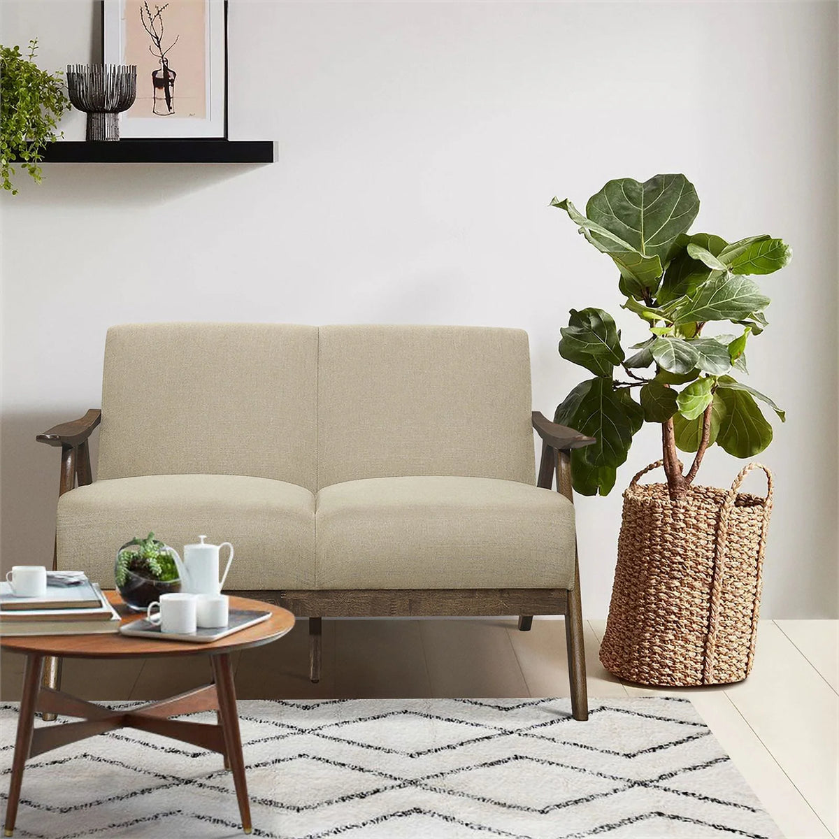 Textured Fabric 2-Piece Upholstered Sofa Set in Light Brown Z295