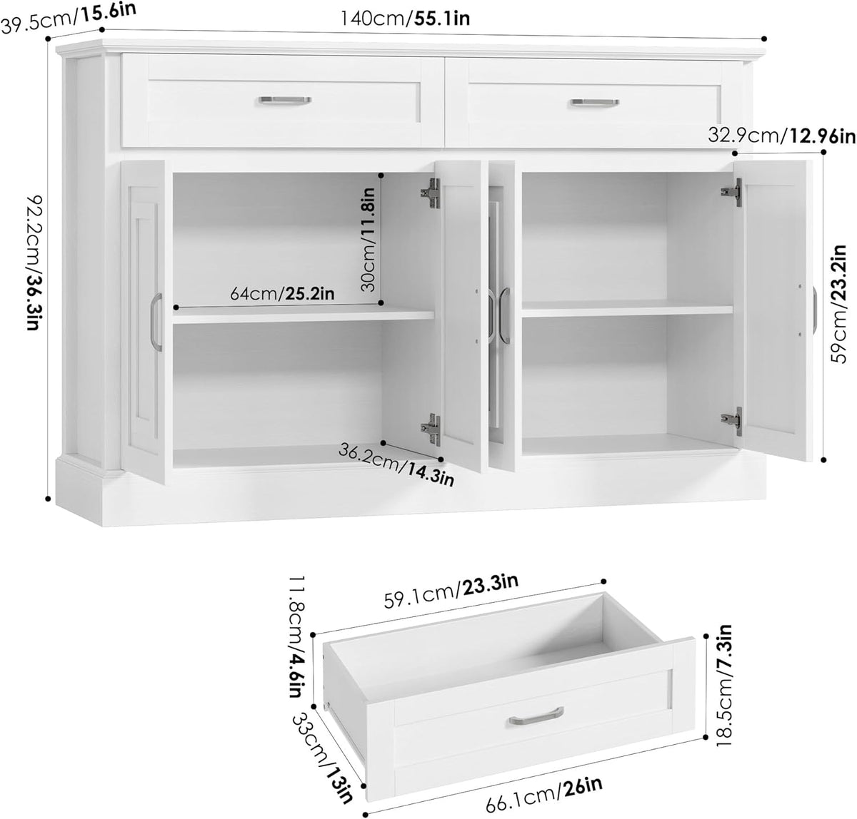 55.1" Sideboard Buffet Cabinet with 2 Drawers and 4 Doors Y414