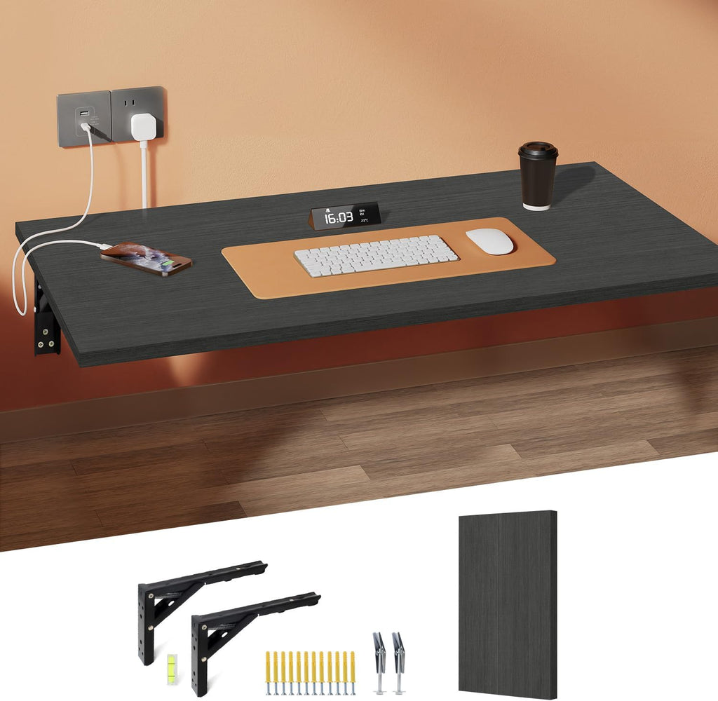 Wall Mounted Folding Table with 40" x 20" Solid Wood Tabletop N214