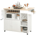 White Rolling Kitchen Island Cart with Drop-Leaf and Wine Rack Y3694