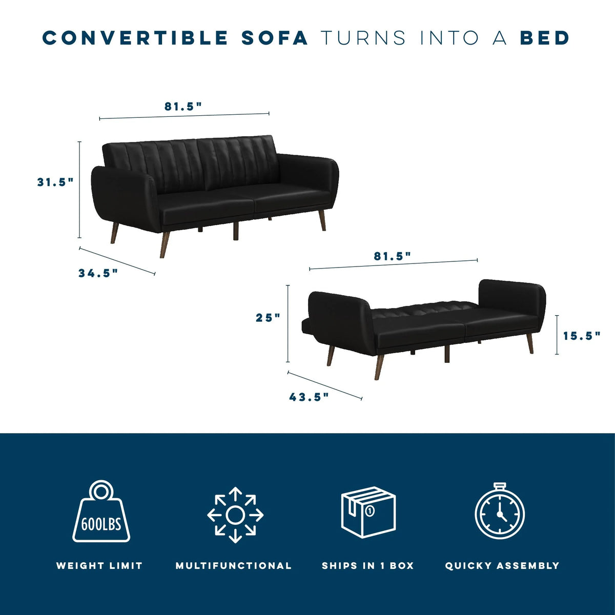 Black Faux Leather Futon M194859