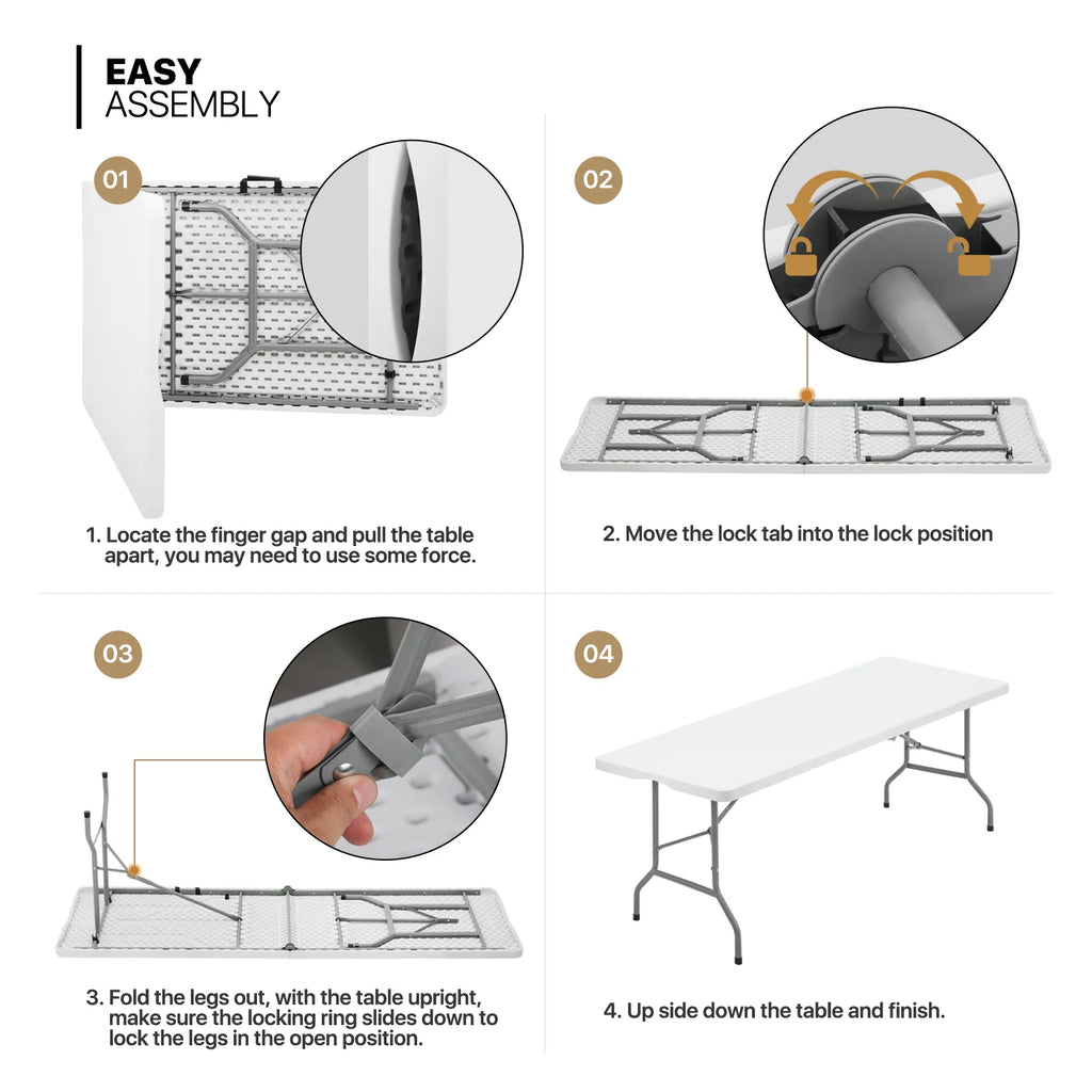 10 Pack 8Ft White Folding Plastic Utility Table Y3172