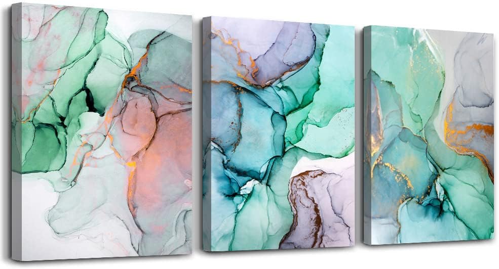 3 Piece Green Gold Abstract Canvas Wall Art S263