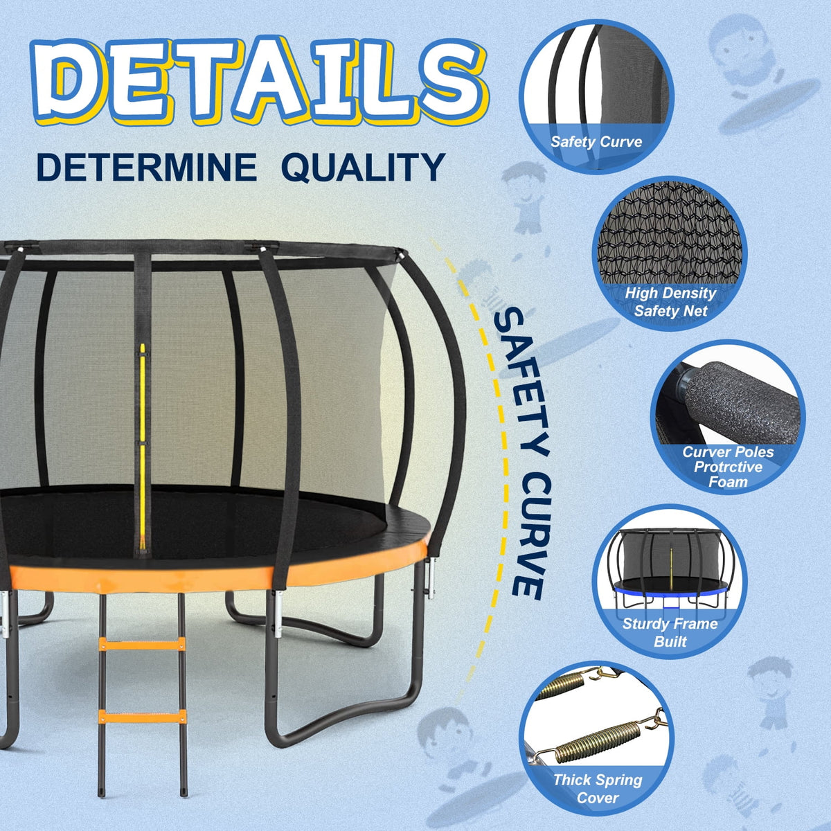 12 FT Outdoor Trampoline with Safety Fence Net, Ladder, PVC Spring Cover Pad I87678