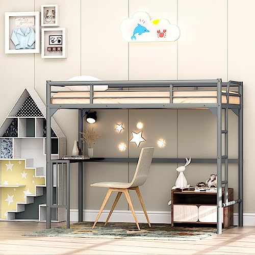 White Twin XL Loft Bed with Stairs and L-shaped Desk V78231