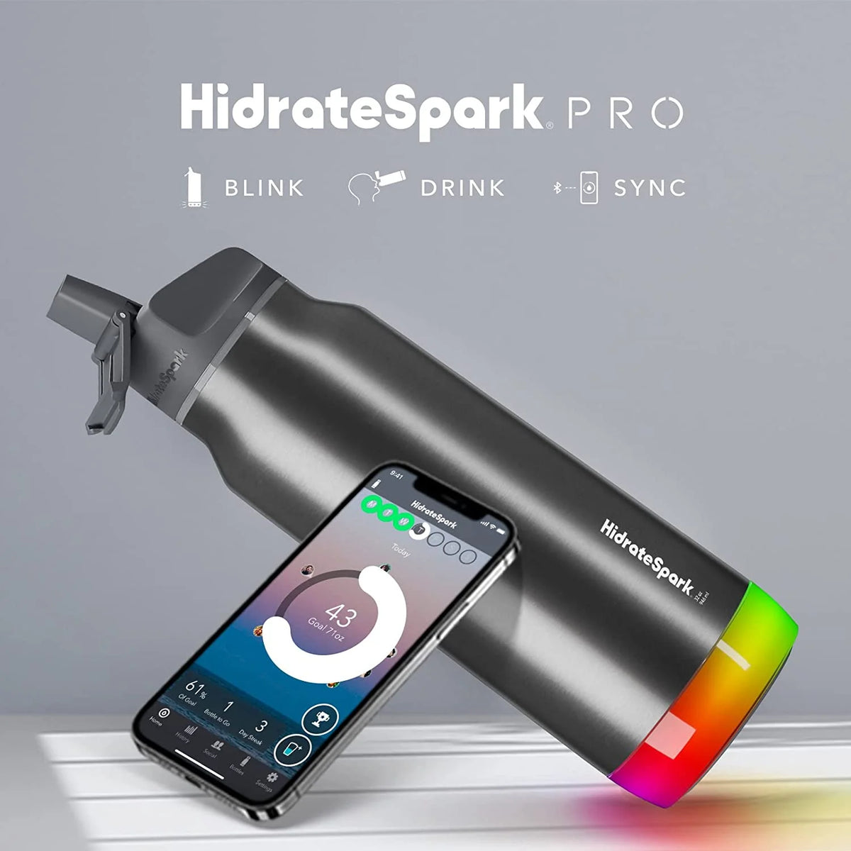 Brushed Stainless Steel Insulated Smart Water Bottle with Straw Lid U798544