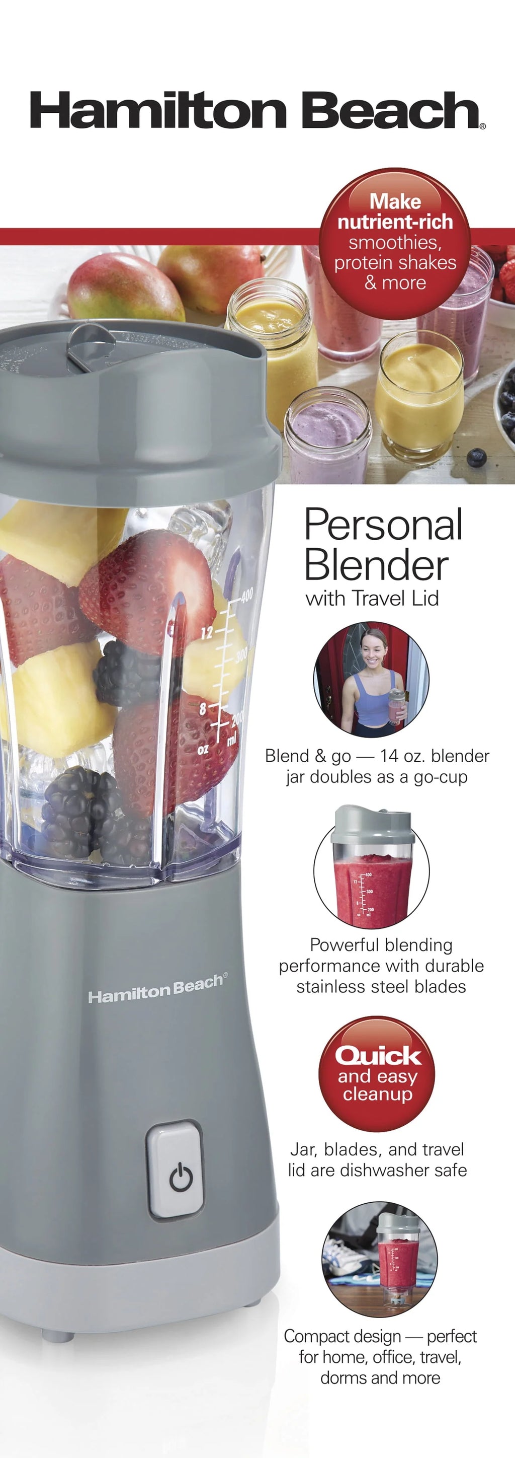Single Serve Personal Smoothie Blender 14 oz I726