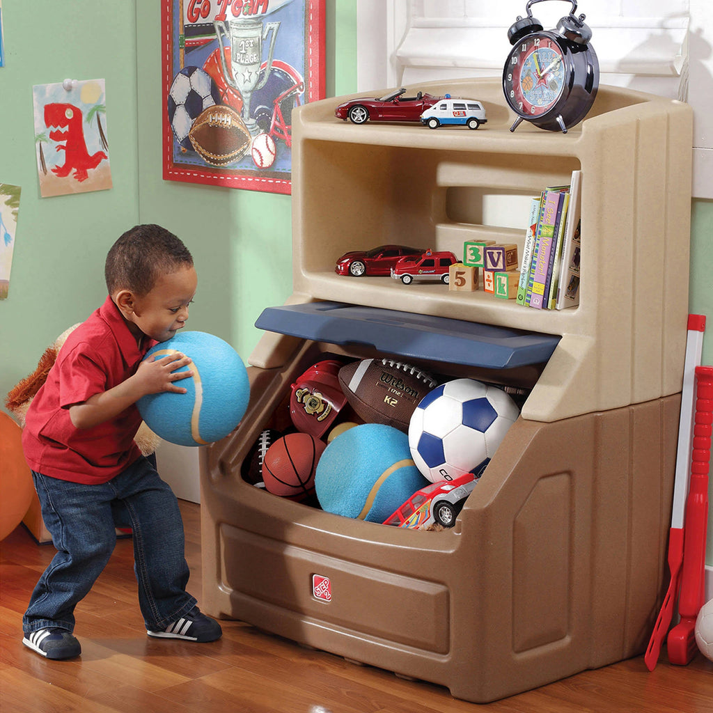 Tan/Blue Plastic Bookcase Storage Chest H332481