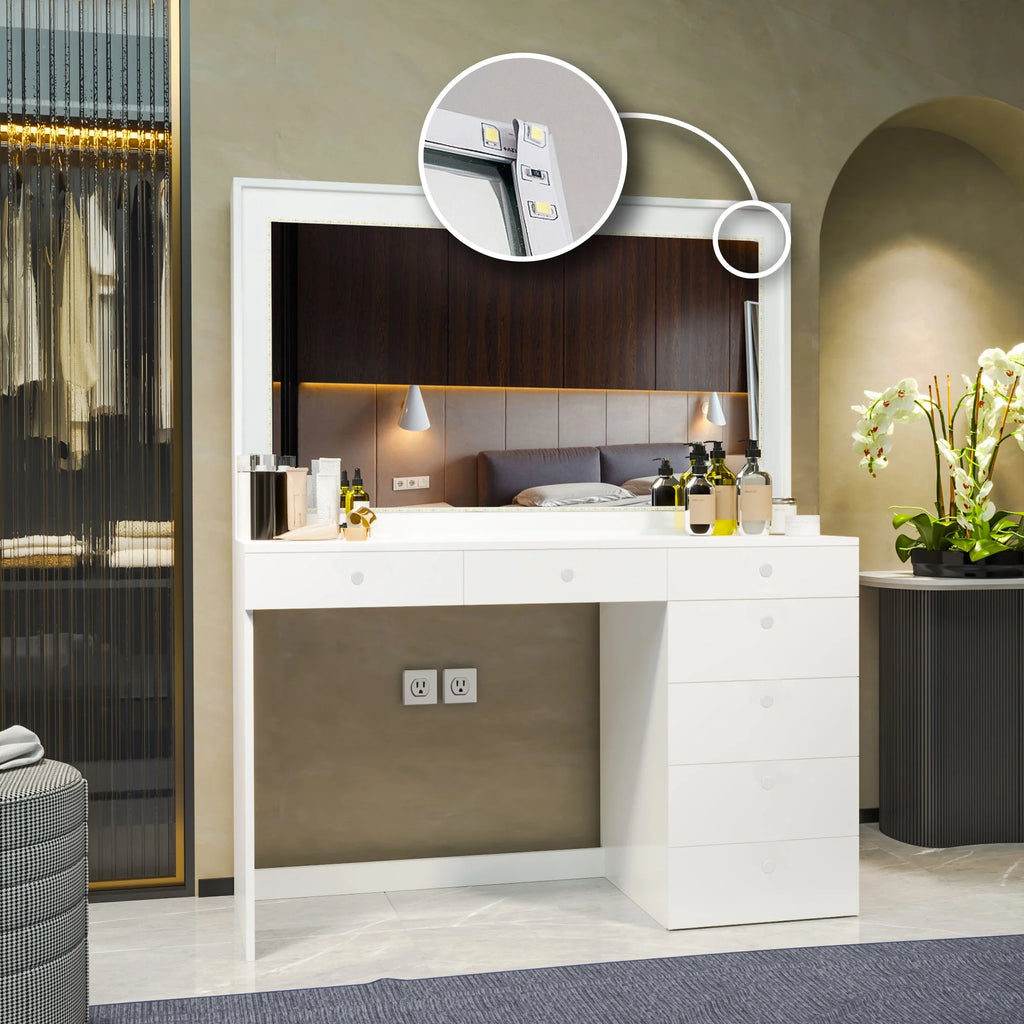 White Painted Vanity Table with LED Lights W361
