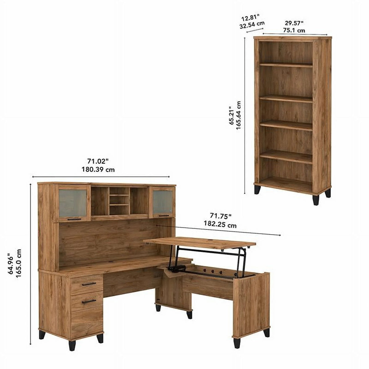 Engineered Wood Sit to Stand Desk Set with Bookcase S920438