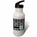 Mint Blue Black and White Damask Pattern 21 oz Sports Water Bottle D739723