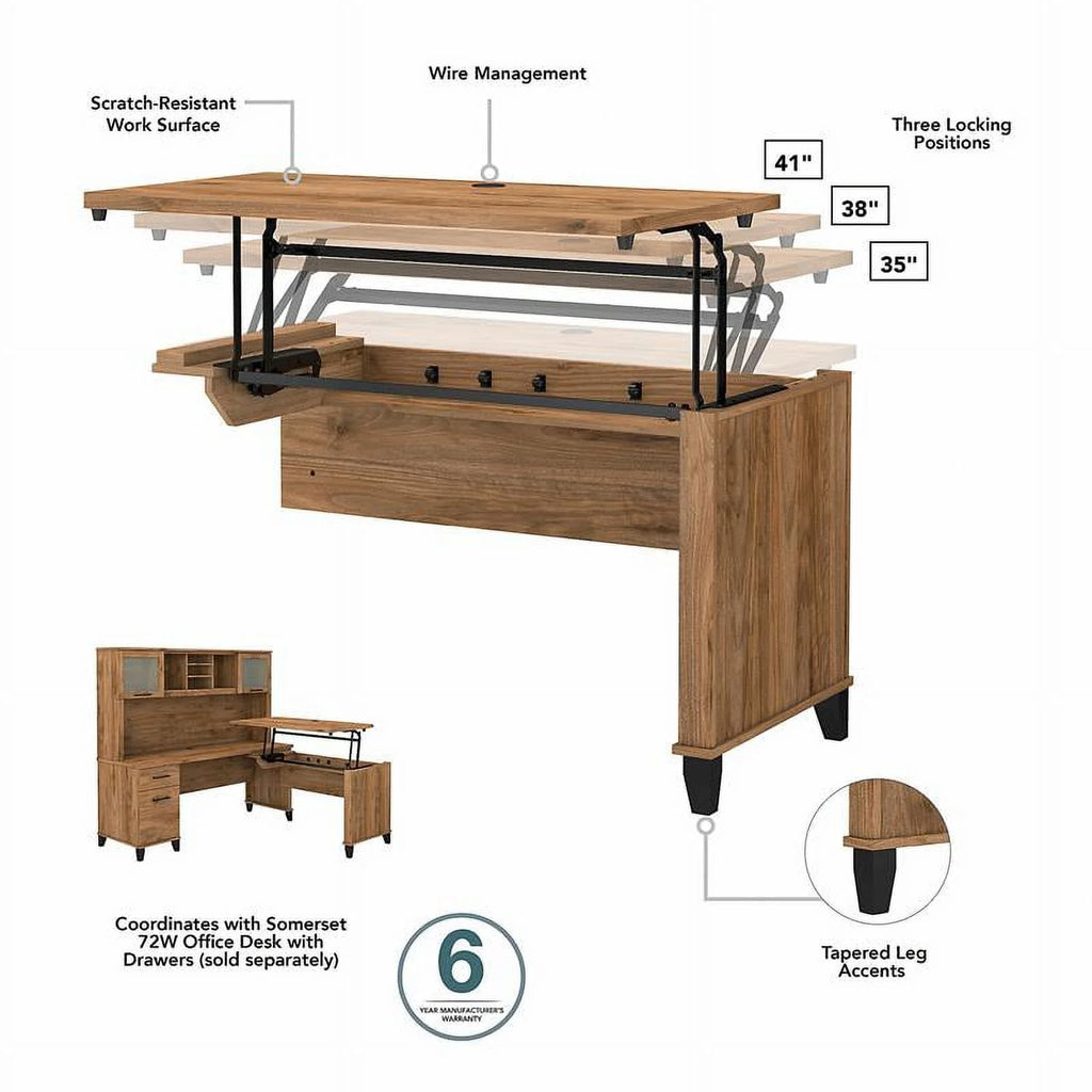 Engineered Wood Sit to Stand Desk Set with Bookcase S920438
