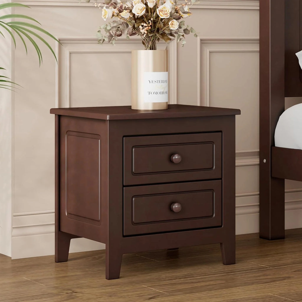 Dark Walnut 2 Drawer Solid Wood Nightstand V443