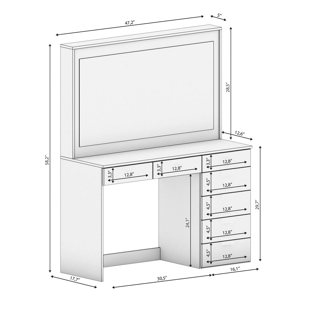 White Painted Vanity Table with LED Lights W361