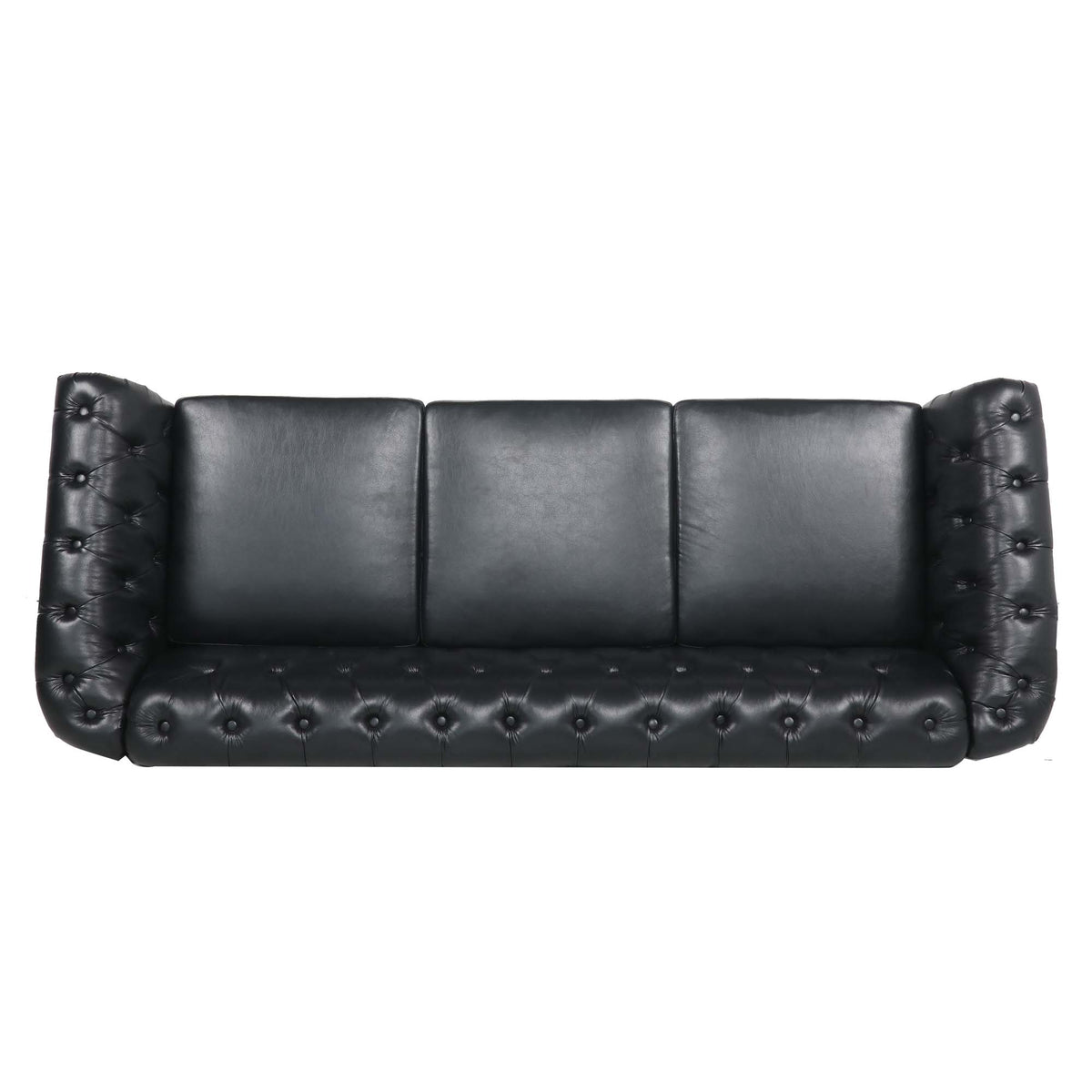 Black PU Rolled Arm Chesterfield Three Seater Sofa Q2717