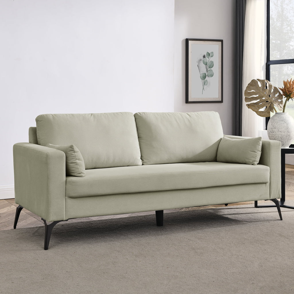 Beige Corduroy 3-Seater Sofa with Square Arms A47938